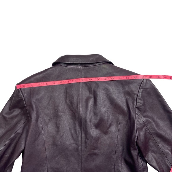 Vintage Leather Jacket Diba Ruffle Fitted Dark Plum M - Picture 14 of 16